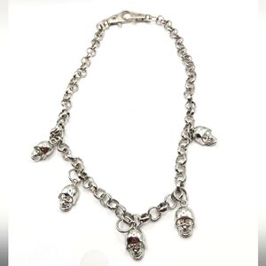 Four Skull  Goth Silver Tone Necklace-19'